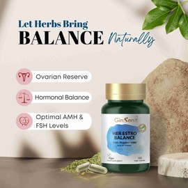 GinSen Her Estro Balance, AMH & Ovarian Health, Premium Nutrition for Female Hormonal Balance, 150 Capsules, Vegan Approved, Made in UK
