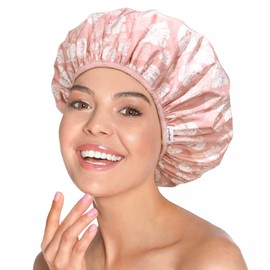 Yanibest Waterproof Shower Cap for Women, Reusable Double Layer Shower Cap, Non-Slip Shower Cap for Most Hair Types, One Size