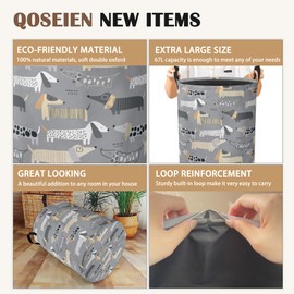 Cute Dachshunds Laundry Basket,Grey Dogs Collapsible Laundry Baskets with Handles,Waterproof Oxford Cloth Storage Basket 16"x20" for Bathroom/Bedroom/Dormitories