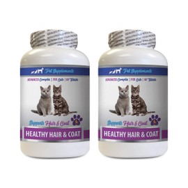 cat Hair and Skin Supplement - Best Healthy Hair and Coat Supplement for Cats - Advanced Complex - Nail Health - Skin Care for Cats - 2 Bottles (120 Tablets)