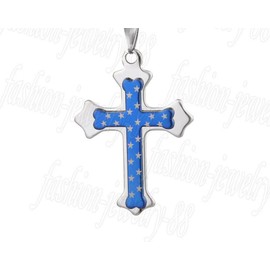 Fashion Jewelry BLUE CROSS CRUCIFIX STAR pendant 20" 925 Sterling Silver Necklace Gift men women