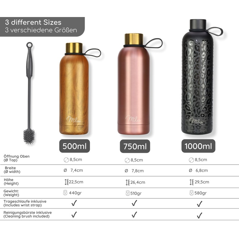 Milu Thermos Flask, 500 ml, 750 ml, 1 Litre, Insulated