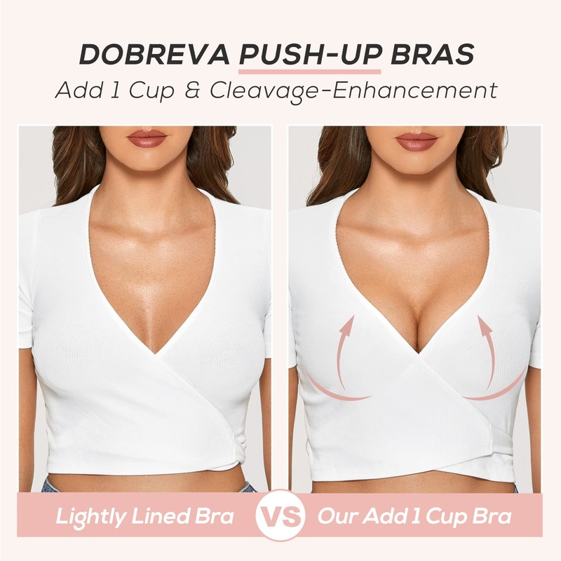 DOBREVA Women's Push-Up Bra with Lace, Padded, Plunge Underwire, Full