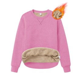 MAGCOMSEN Women's Crewneck Sweatshirts Sherpa Lined Women Thermal Long Sleeve Soft Heavyweight Fleece Pullover Warm Cotton Tops for Winter Pink Grey