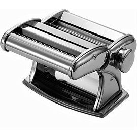 OVENTE Pasta Maker Machine Stainless Steel with 7 Positions Thickness Setting (0.5 to 3 mm), Includes 3 Attachments of Hand Crank Roller, Double Noodle Cutter and Countertop Clamp, Silver PA615S