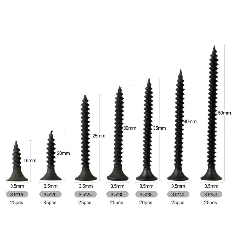 BAAB FASTENER 180PCS Wood Screws Assortment, M3.5 Black Screws Coarse