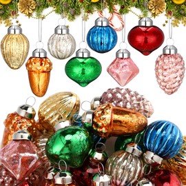 Capoda 32 Pcs Vintage Christmas Ornaments 1.2 Inch Antique Glass Christmas Ornaments Vintage Christmas Decorations Mini Christmas Balls Retro Christmas Tree Ornaments for Xmas (Classic Shape)