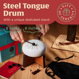 ZERBEAT Steel Tongue Drum 6 Inches, 8 Notes Steel Drum + Unique Stand, Drum Sticks, Finger-Picks, Bag, Beginners Friendly & Adults | Spiritual Musical Instruments. (White - with Stand)