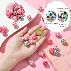 Airssory 50Pcs Random Colored Bubblegum Beads UV Plating Iridescent Red Lips Beads Acrylic Round Beads Opaque Loose Acrylic Beads Chunky Beads for Jewelry Making Crafts Pens Keychain