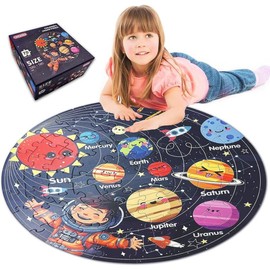 Puzzles for Kids Ages 4-6, Kids Puzzles with Solar System Planets, 70 Piece Round Large Floor Puzzles for Kids Ages 3 4 5 6 7 8, Educational Toy Gift Jigsaw Puzzles for 5 Year Old Boys Girls - Style: Solar System