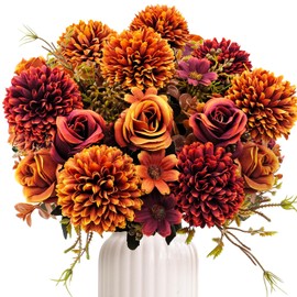 Mutcolor Artificial Fall Flowers Fake Mums Fall Floral Arrangement Silk Chrysanthemums Bouquet for Home Table Indoor Kitchen Wedding Centerpieces Party Autumn Decoration, 3 Pcs