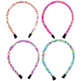 Framendino, 4 Pack Candy Sprinkle Head Bands Rainbow Sprinkles Head Band Glitter Donut Hairbands for Women