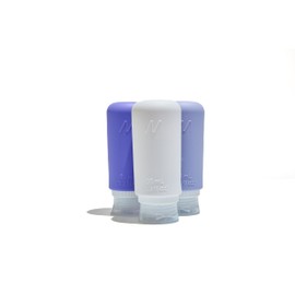 Muitomas, Reiseflaschen mit transparentem Gehäuse, 3 Reiseflaschen aus Silikon, 98 ml, Reisebehälter für Silikonflüssigkeiten, Lila