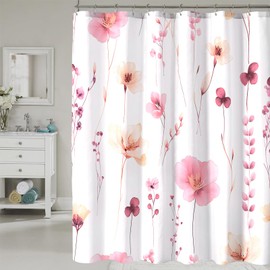 COSEVIER Pink Floral Shower Curtain, Watercolor Flower Shower Curtains for Bathroom, Modern Minimalist Waterproof Fabric Bath Decoration 72x72 Inch