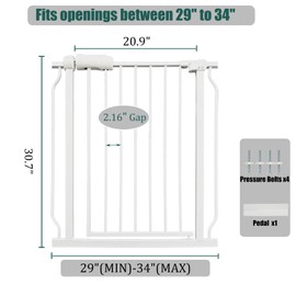 29-34 Inch Baby Gate for Stairs Pet Dog Gate for Doorways Indoor Pressure Mounted No Drill Safety Child Gates for Kids or Pets Auto Close Pet Gates White