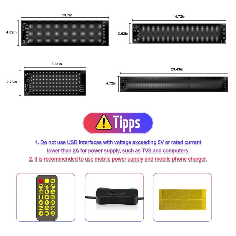 LED Sign for Car,Programmable LED Sign USB 5V Bluetooth Application