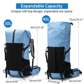 Hiking Backpack,30L +10L Extra Large Capacity Hiking Bag, Internal Frame Camping Backpack,Upgraded X-PAC Lightweight Sport Daypack Travel Backpacks Fit For Mountain Climbing Camping (Blue)