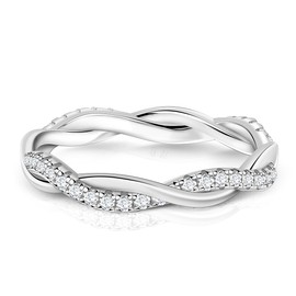 SAMIOVJ Moissanite Twisted Rope Wedding Band, D Color VVS1 18K White Gold Plated 925 Sterling Silver Moissanite Eternity Ring for Women