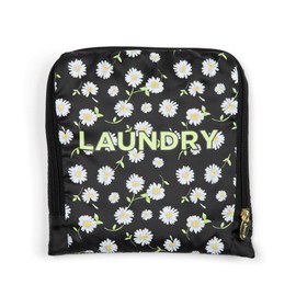MIAMICA Foldable Travel Laundry Bag, 35'' x 24'', Black and White Daisy Floral Motif "Laundry" – Lightweight, Durable Design with Drawstring Closure