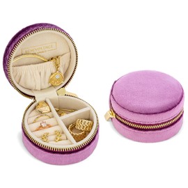 Benevolence LA Velvet Travel Jewelry Box for Women – Compact Round Zipper Case for Rings, Earrings & Necklaces – Small Portable Organizer & Giftable Storage – Lilac