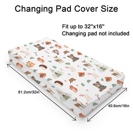 Camping Woodland Animals Changing Pad Cover Cute Bear Raccoon Squirrel Deer Rabbit Hedgehog Owl Change Table Cover for Boys Girls Soft Stretch Fitted Diaper Changing Mat Sheets 32''x16''