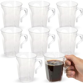 Blue Sky Clear Square 8.5oz Disposable Plastic Coffee Mugs - 8 Count | Elegant Transparent Cups for Hot and Cold Beverages, Parties, and Events