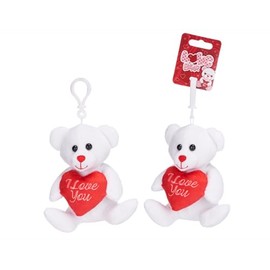 1 x 5 Inch Plush White Teddy With Red Heart, Valentines, Birthday, I Love you, Wife, Gift Plush Toy Bag Clip. Ages 12 Months+