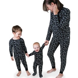 HonestBaby Family Matching Holiday Pajamas Organic Cotton for Men, Women, Kids, Toddlers, Baby Boys, Girls, Unisex Pets, Tossed Skulls Black, 24 Months