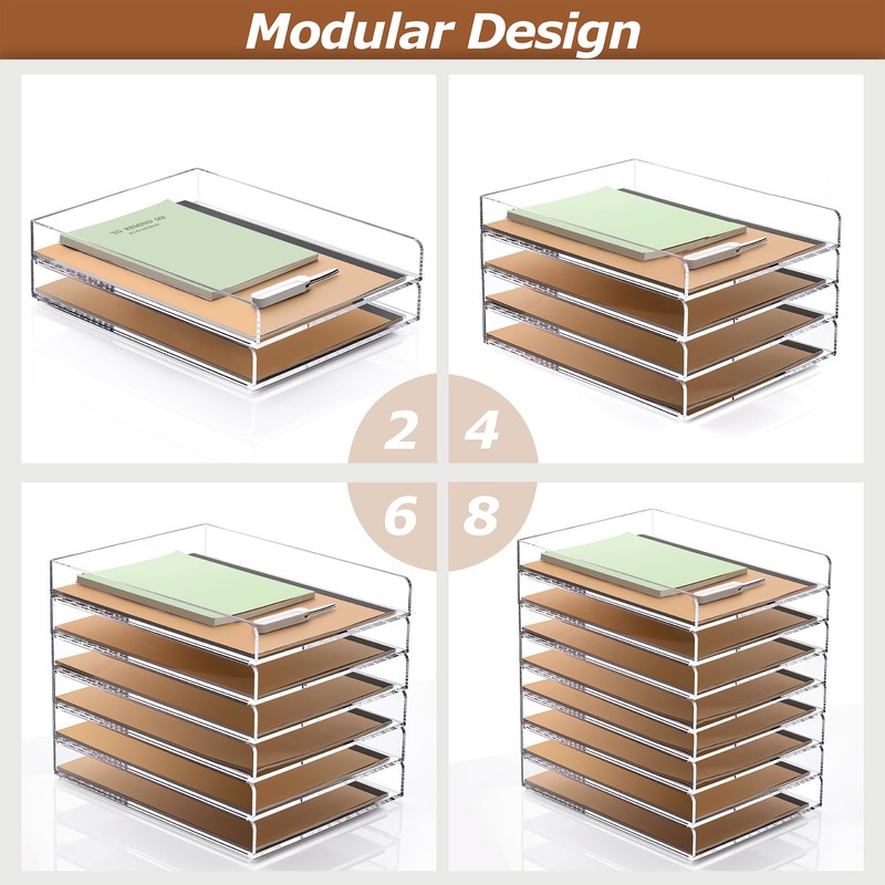 SANRUI 2 Tier Acrylic Stackable Paper Letter Tray, Vertical A4