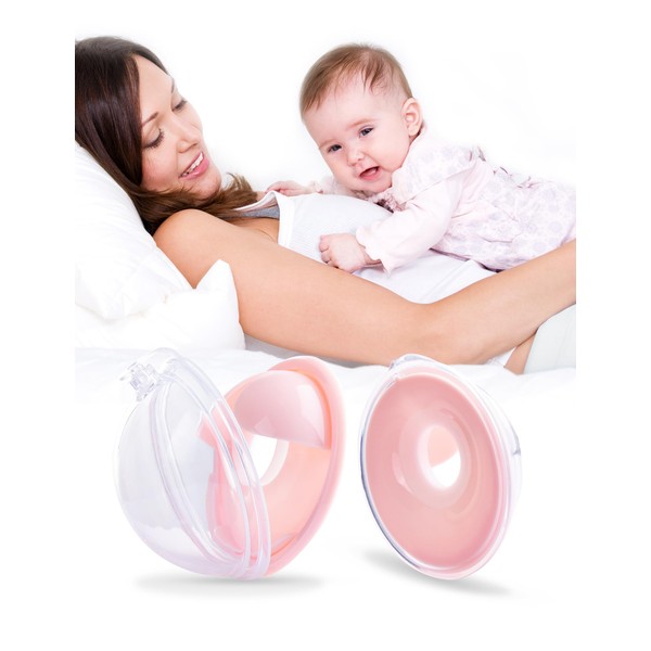 HOFISH Wearable Milk Collector Breast Shells for Sore Nipples for Pumping or Breastfeeding, Easy to Wear, Made Without BPA Pink