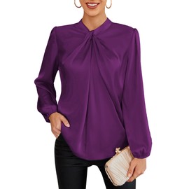 GRACE KARIN Women's Long Sleeve Shirts Mock Neck Casual Satin Blouse Tops for Business Office Work Purple S