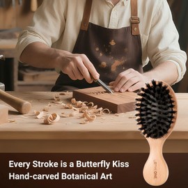 2Pcs Mini Boar Bristle Hair brush and Small Hairbrush for Thick Curly Thin Long Short Wet or Dry Hair, Mini Detangler, Pocket Brush with Soft Boar Bristles