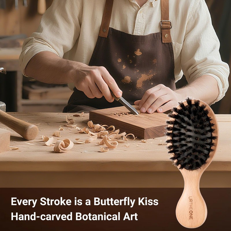 2Pcs Mini Boar Bristle Hair brush and Small Hairbrush for