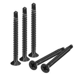 uxcell #6 x 1-1/2" Sheet Metal Screws, 100pcs Black Oxide 410 Stainless Steel Flat Head Phillips Drive Self Drilling Screws