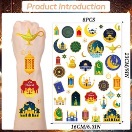 Yoyuspy Eid Mubarak Temporary Tattoos - 200+ Eid Party Favors for Kids Ramadan Party Supplies Decorations Eid Al Adha Ramadan Mubarak Tattoos Stickers Kareem Ramadan Eid Gifts Prizes Rewards