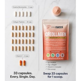 Creollagen® Creatine & Collagen Powder – 5,000mg Creatine Monohydrate + 13,000mg Hydrolysed Collagen Peptides, Vitamin C | 2-in-1 Suncrest Peach for Women & Men | Strength, Skin & Taste | 30 Servings