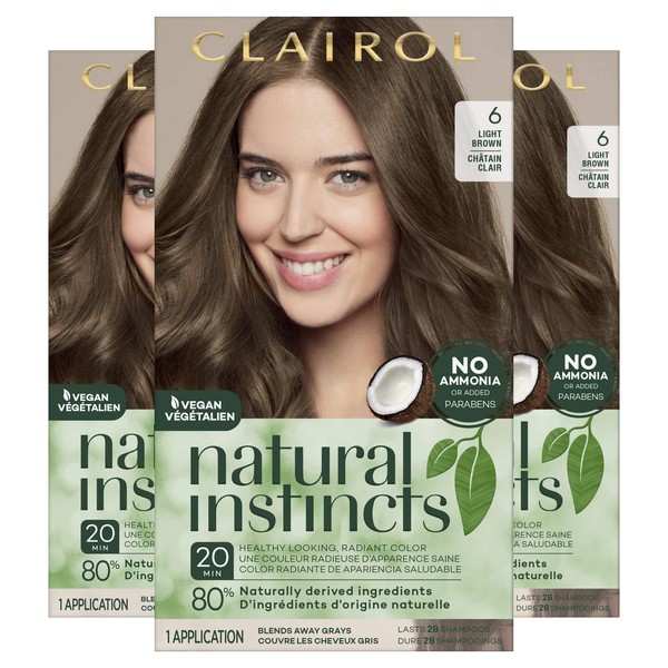 Clairol Natural Instincts Semi-Permanent, 6 Light Brown, Pack of 3