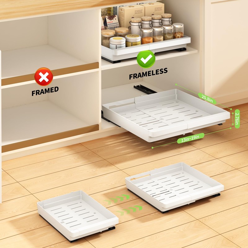 DOMNIU 2 Pack Pull Out Cabinet Organizers Expandable (13''-19''), Plastic