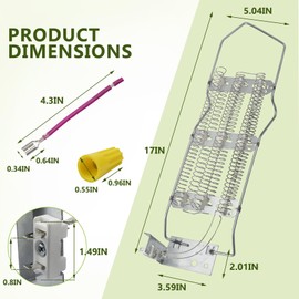 WP4391960 Heating Element Dryer Kit, 4391960 Dryer Heating Element+ 279457 Wire Kit 4392960 696579 AP6009347 Fit for Whirlpool & Kenmore 11076990100 11076974610 11086470120 11076974430