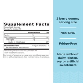 Ancient Nutrition Probiotics, SBO Probiotics Berry Gummies 10 Billion CFUs*/Serving, Healthy Digestive and Immune Response Support, Gluten Free, Reduces Occasional Bloating, 60 Count