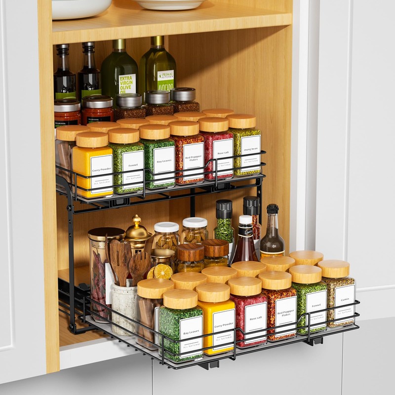 RCHYFEED Spice Organization for Cabinet,2 Tier Pull out Spice Rack