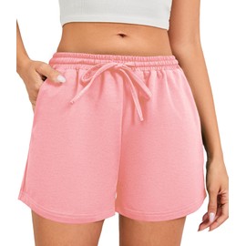 LOCUBE - Pantalones cortos deportivos de cintura alta para mujer, con bolsillos y cordón, S-XXL, Coral, X-Large