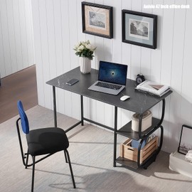 Anivia Gaming Computer Desk, Small Home Office Desk with 2 Storage Shelves, 47" Writing Desks Industrial Simple Style Wood Table Metal Frame for PC Laptop Notebook（Black） (47-B)