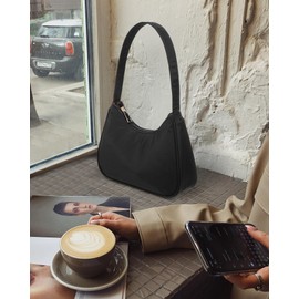 LOVEVOOK Handbags Women's Small Shoulder Bag Leather Bag Tote Bag Shopper Crossbody Bag Shoulder Bag for Women Dating Travel Party Shopping, Black mini nylon, Elegant, fashionable