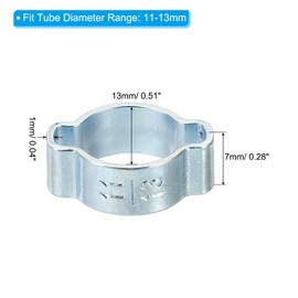 PATIKIL 20 Pack 11-13mm Double Ear Hose Clamp, Galvanized Steel O Clip Crimp Rings for Fuel Petrol Pipe Tube Fitting Connections, Silver Tone