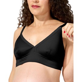Bodily The Effortless Bra for Pregnancy, Postpartum & Nursing, Soft, Seamless, Stretchy & Wireless Pull-Down Breastfeeding Maternity Bra, 24/7 Wear (Large, Black)