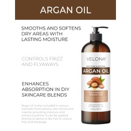 velona Argan Oil - 32 Fl Oz | 100% Pure and Natural | Morocco Oil | Skin, Body and Face Care | Nails Protector | Unrefined, Cold Pressed | Cap Kit