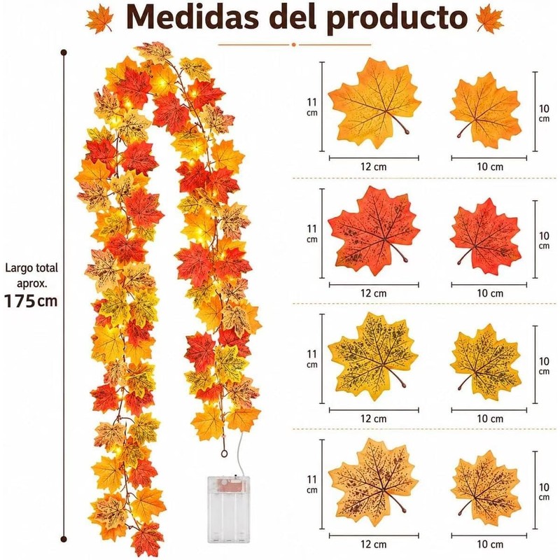 Guirnalda de Otoño con Luces Cálidas, 1.75 m, Hojas de