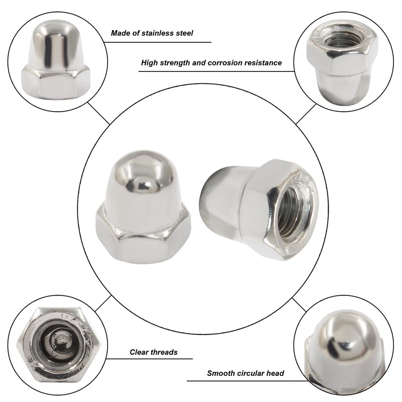 Hitefu - 50 tuercas de bellota M6-1,0 mm, tuercas de