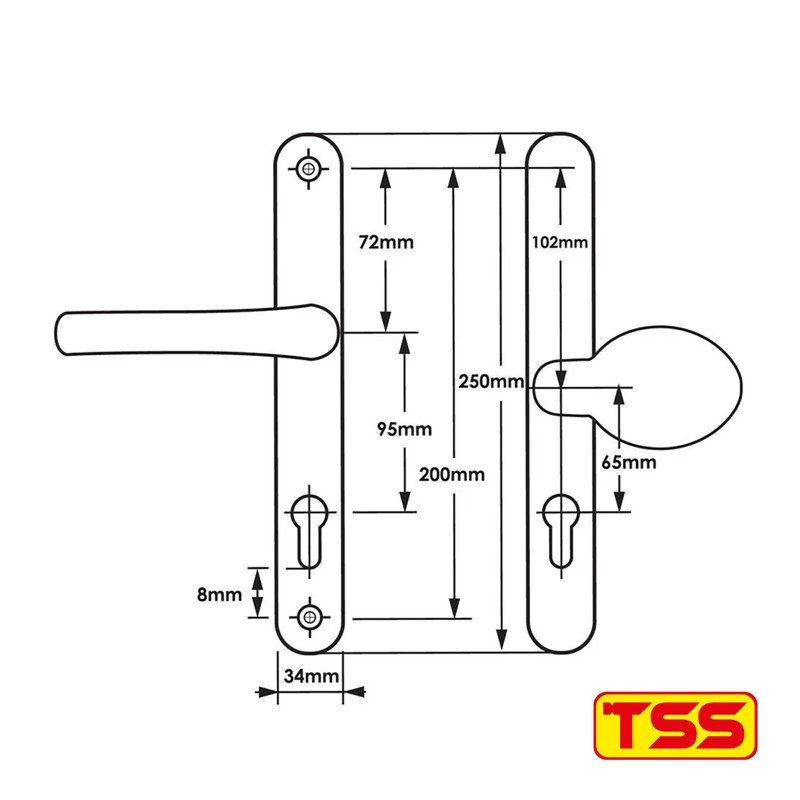 TSS UPVC Door Handle Pair Set with Offset Lever and